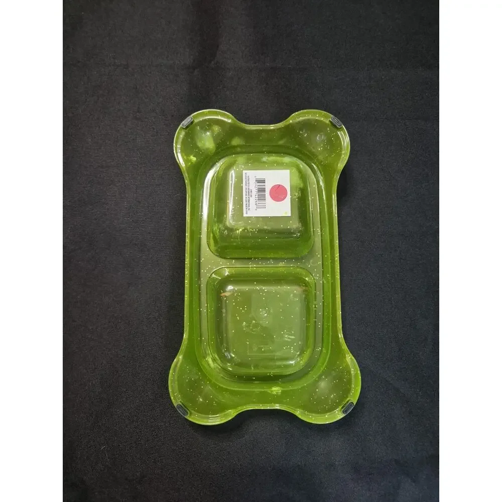 Divided Bowl Green Non-Skid Food & Water Pet Cat Dog Bowl 16oz Divided Dish